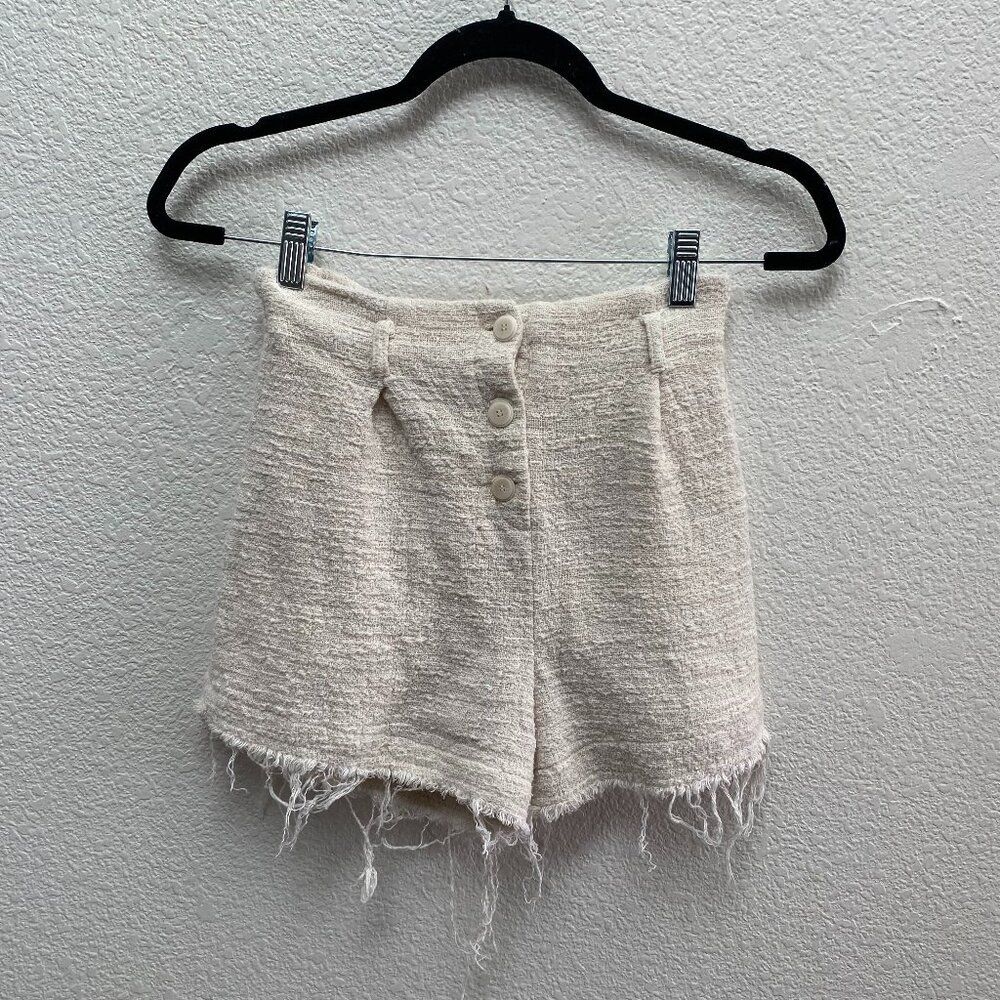 Zara Cotton Bouclé Shorts Girls Size 13-14 Off White Fully Lined Raw Hem